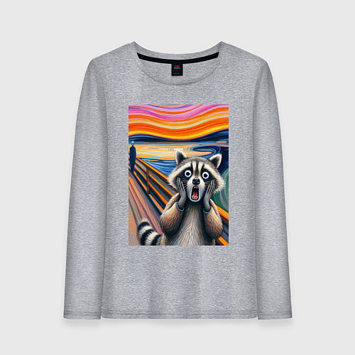 Женский лонгслив Енот кричит - мем нейросеть / Меланж – фото 1