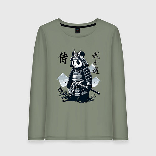 Женский лонгслив Panda samurai - bushido ai art fantasy / Авокадо – фото 1