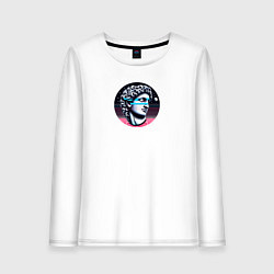Лонгслив хлопковый женский Голова древней статуи vaporwave, цвет: белый