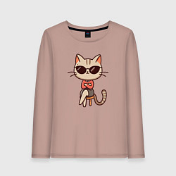 Женский лонгслив Деловая кошка босс в очках внимательно смотрит