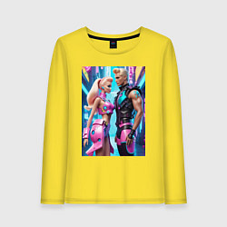Лонгслив хлопковый женский Barbie and Ken - ai art fantasy, цвет: желтый