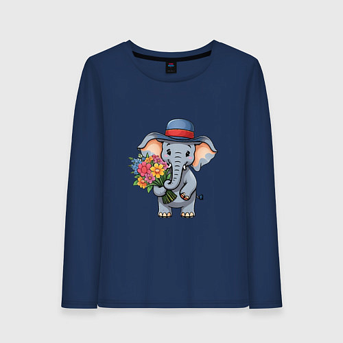 Женский лонгслив Слон в шляпе / Тёмно-синий – фото 1