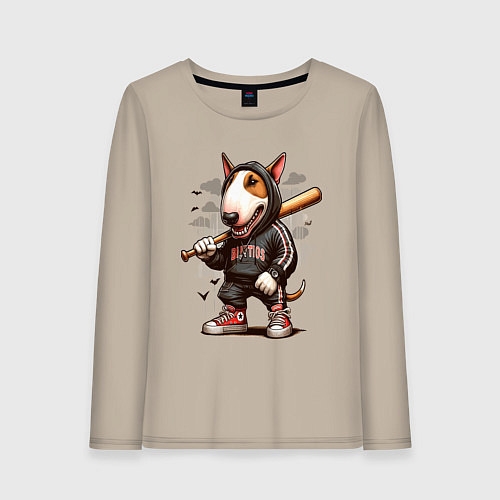 Женский лонгслив Bully with a baseball bat - ai art fantasy / Миндальный – фото 1