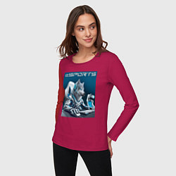 Лонгслив хлопковый женский Крутой волчара киберспортсмен - нейросеть, цвет: маджента — фото 2