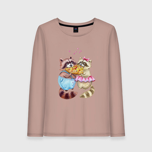 Женский лонгслив Пицца и енотики / Пыльно-розовый – фото 1