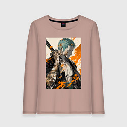 Лонгслив хлопковый женский Ван-Пис Зоро Ророноа фехтовальщик, цвет: пыльно-розовый