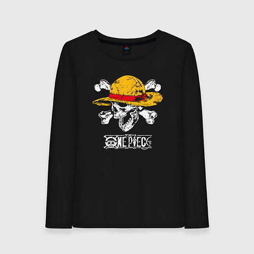 Женский лонгслив One piece череп в соломенной шляпе / Черный – фото 1
