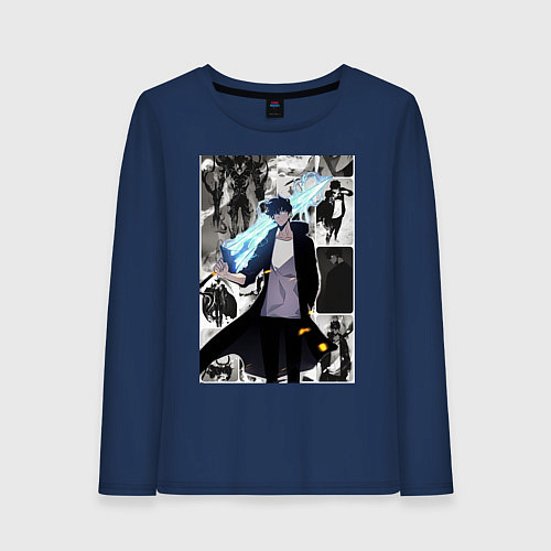 Женский лонгслив Поднятие уровня в одиночку Джину Сон охотник колла / Тёмно-синий – фото 1