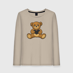 Лонгслив хлопковый женский Мишутка и сердце, цвет: миндальный