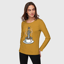 Лонгслив хлопковый женский Skeletor coffee, цвет: горчичный — фото 2