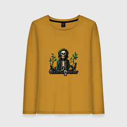 Лонгслив хлопковый женский Арт Регги - Скелеты в шкафу, цвет: горчичный