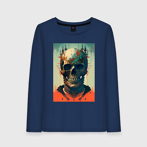 Женский лонгслив Ai art skull - fantasy / Тёмно-синий – фото 1