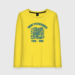 Лонгслив хлопковый женский Город Санкт-Петербург 1703 грифон ретро стиль, цвет: желтый