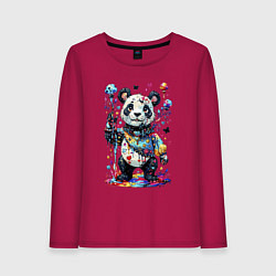 Лонгслив хлопковый женский Пандочка акварельная, цвет: маджента