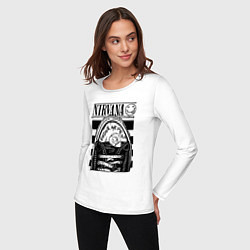 Лонгслив хлопковый женский Nirvana grunge rock, цвет: белый — фото 2