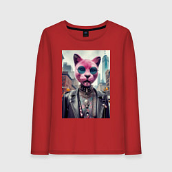Лонгслив хлопковый женский Модная кошечка из Нью-Йорка, цвет: красный