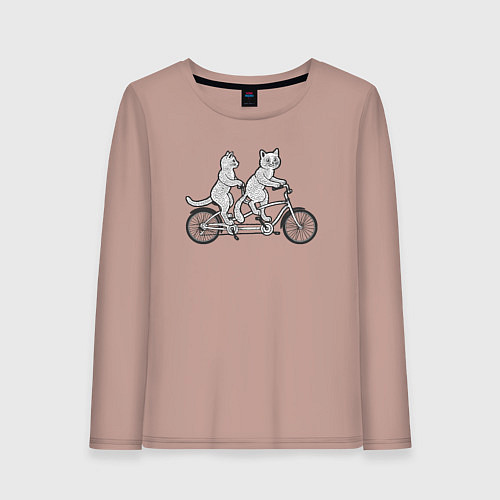 Женский лонгслив Котята на велике / Пыльно-розовый – фото 1