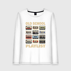 Лонгслив хлопковый женский Плейлист старой школы, цвет: белый