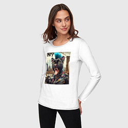 Лонгслив хлопковый женский Чувак пантера панк с фотоаппаратом - нейросеть, цвет: белый — фото 2