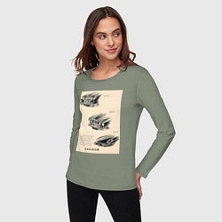 Лонгслив хлопковый женский Автомобиль Jaguar, цвет: авокадо — фото 2