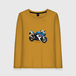 Лонгслив хлопковый женский Крутой спортивный мотоцикл, цвет: горчичный