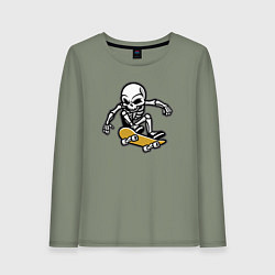 Лонгслив хлопковый женский Скелетик скейтер, цвет: авокадо