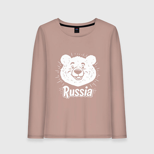 Женский лонгслив Россия и медведь / Пыльно-розовый – фото 1
