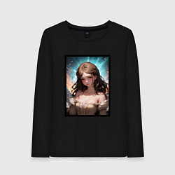 Лонгслив хлопковый женский Элегантная аниме девушка, цвет: черный