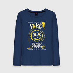 Лонгслив хлопковый женский Фальшивая улыбка, цвет: тёмно-синий