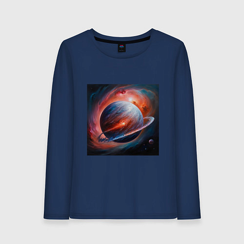 Женский лонгслив Огненная планета / Тёмно-синий – фото 1