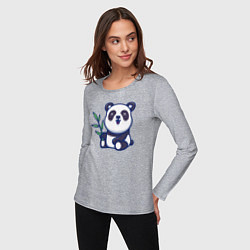 Лонгслив хлопковый женский Панда с веточкой, цвет: меланж — фото 2