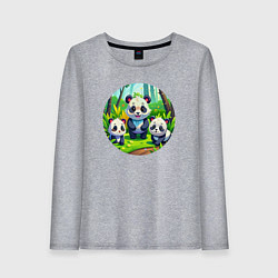 Лонгслив хлопковый женский Панды в бамбуковом лесу, цвет: меланж