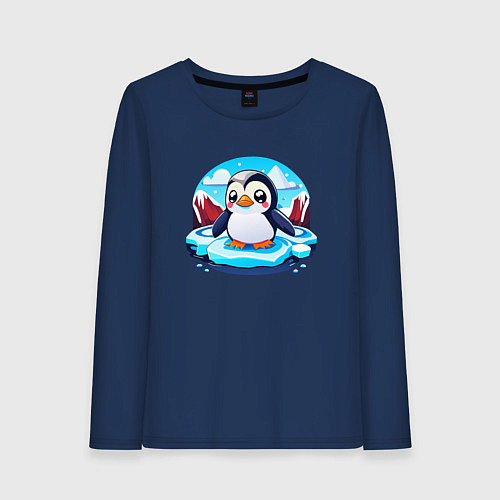 Женский лонгслив Пингвинёнок на льдине / Тёмно-синий – фото 1