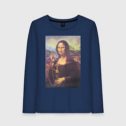 Лонгслив хлопковый женский Мона Лиза с кальяном, цвет: тёмно-синий