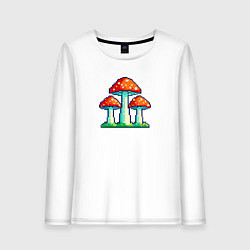 Лонгслив хлопковый женский Пиксельные мухоморы, цвет: белый