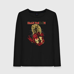 Лонгслив хлопковый женский Iron Maiden rock band, цвет: черный