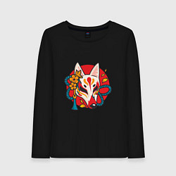 Лонгслив хлопковый женский Лиса самурай, цвет: черный