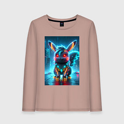 Лонгслив хлопковый женский Cyber Pikachu in the neon metropolis - ai art, цвет: пыльно-розовый