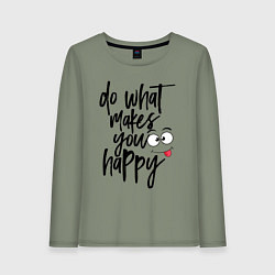 Лонгслив хлопковый женский Do what makes you happy, цвет: авокадо