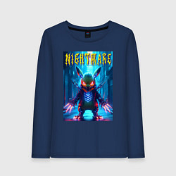 Лонгслив хлопковый женский Cyber terrible Pikachu - neon glow, цвет: тёмно-синий
