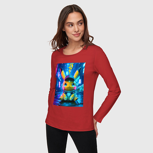 Женский лонгслив Funny neon Pikachu под энергетическим барьером - a / Красный – фото 3