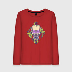 Лонгслив хлопковый женский Flowers mad skull, цвет: красный