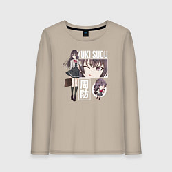 Лонгслив хлопковый женский Юки Суо - Аля иногда кокетничает со мной по-русски, цвет: миндальный