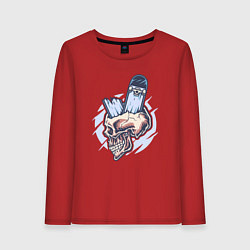 Лонгслив хлопковый женский Broken skater skull, цвет: красный