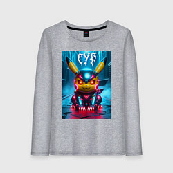 Женский лонгслив Прикольный кибер Пикачу в шлеме - нейроарт