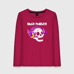 Лонгслив хлопковый женский Iron Maiden - неоновый череп, цвет: маджента