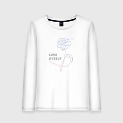 Лонгслив хлопковый женский BTS love myself, цвет: белый