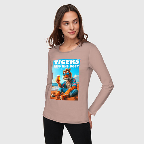Женский лонгслив Tigers also like beer - ai art fantasy / Пыльно-розовый – фото 3
