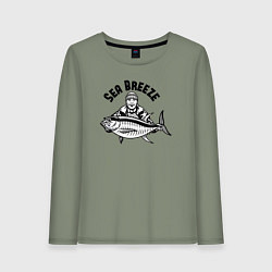 Лонгслив хлопковый женский Fish breeze, цвет: авокадо
