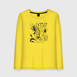 Лонгслив хлопковый женский Загадочные цветочные элементы, цвет: желтый
